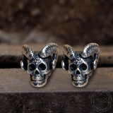 Vintage Goat Head Skull Sterling Silver Stud Earrings 03 | Gthic.com