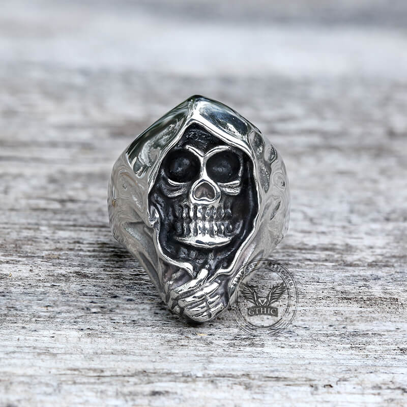 Vintage Grim Reaper Stainless Steel Skull Ring | Gthic.com