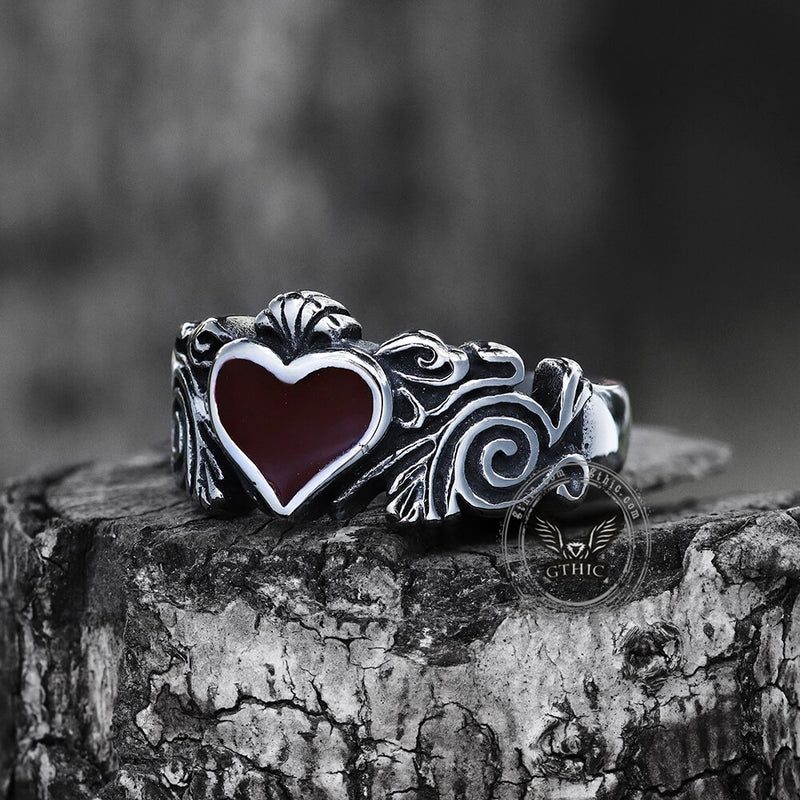 Vintage Heart Stainless Steel Ring 02 | Gthic.com