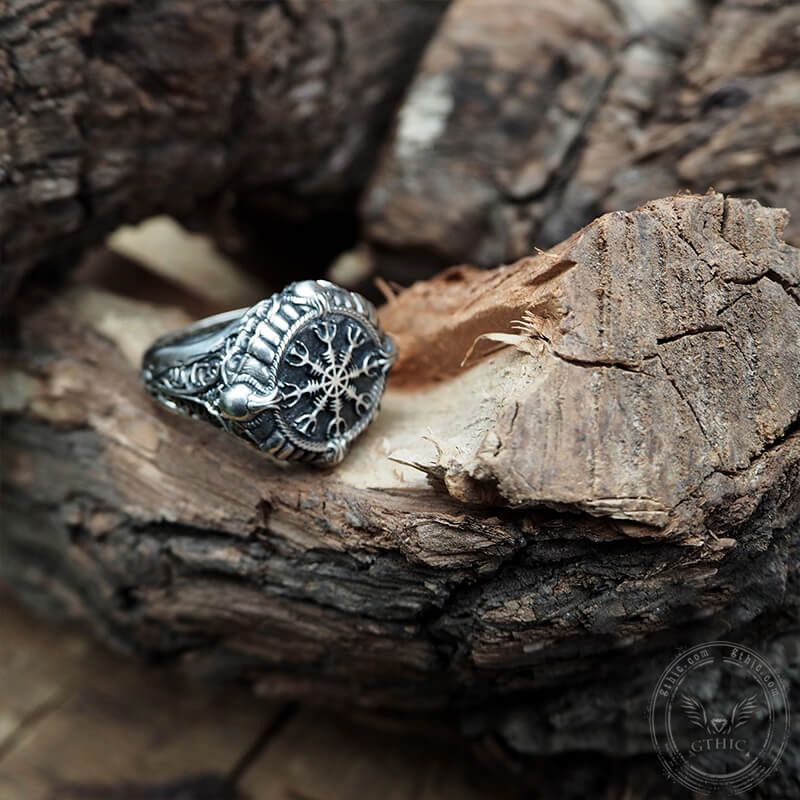 Vintage roer van ontzag symbool schedel sterling zilveren ring