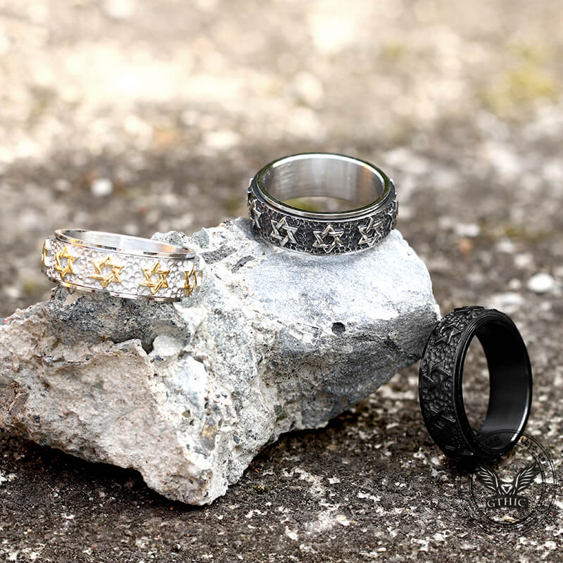 Vintage Hexagram Stainless Steel Spinner Ring