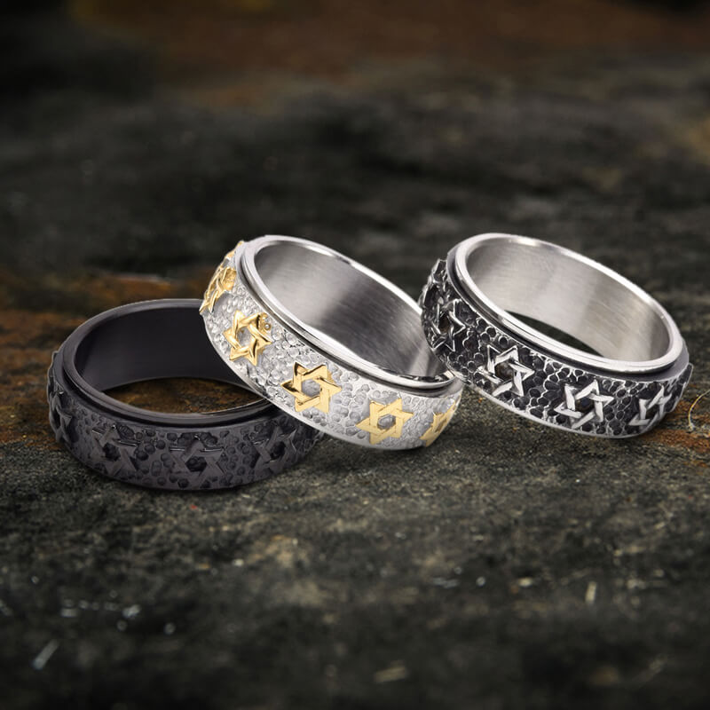 Vintage Hexagram Stainless Steel Rotating Ring | Gthic.com