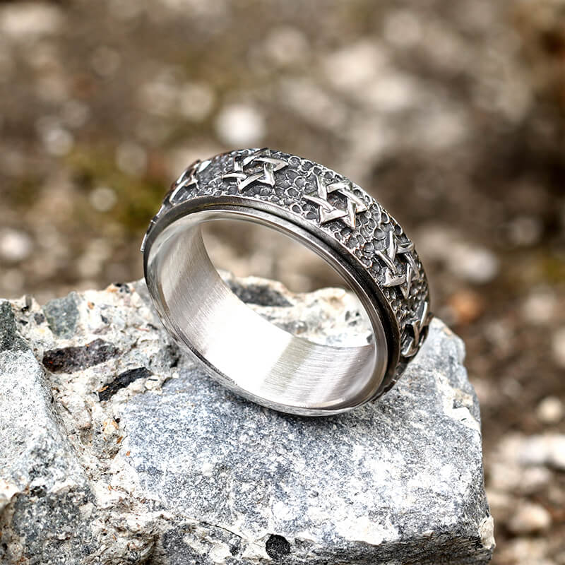 Vintage Hexagram Stainless Steel Spinner Ring