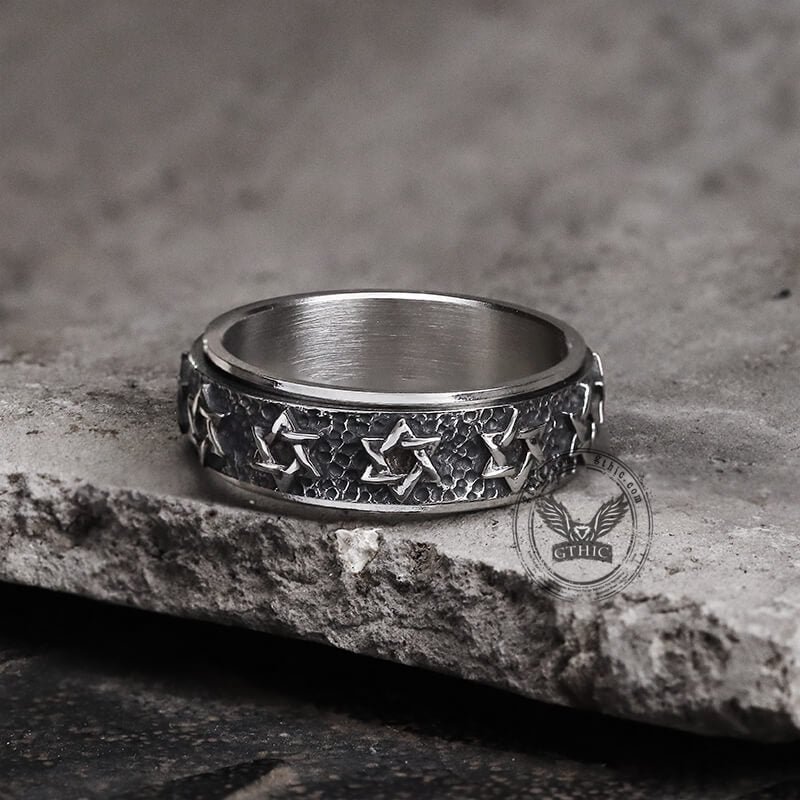Vintage Hexagram Stainless Steel Spinner Ring