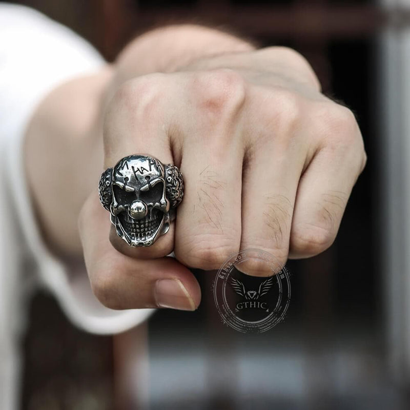 Vintage Joker Clown Stainless Steel Skull Ring | Gthic.com