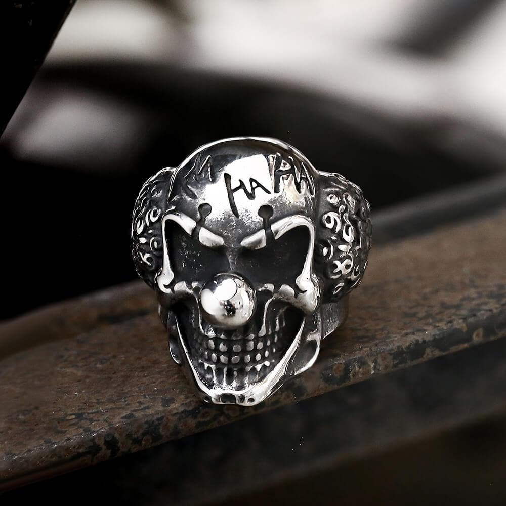 Vintage Joker Clown Stainless Steel Skull Ring | Gthic.com