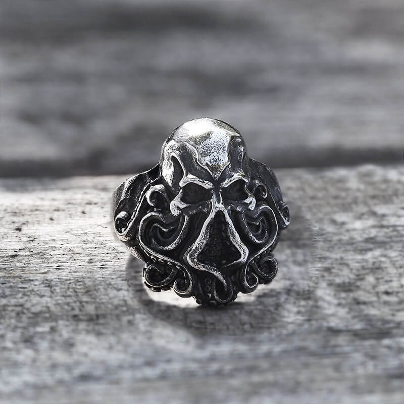 Vintage Adjustable Octopus Ring – Stainless Steel Punk Jewelry In Silver Black