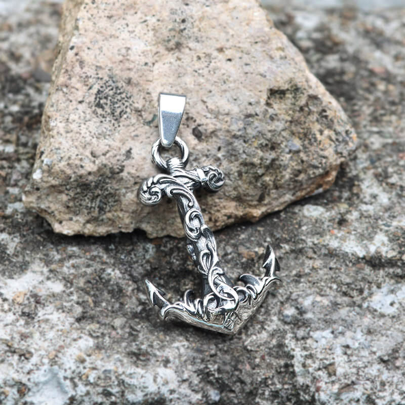 Wave Anchor Stainless Steel Marine Pendant | Gthic.com