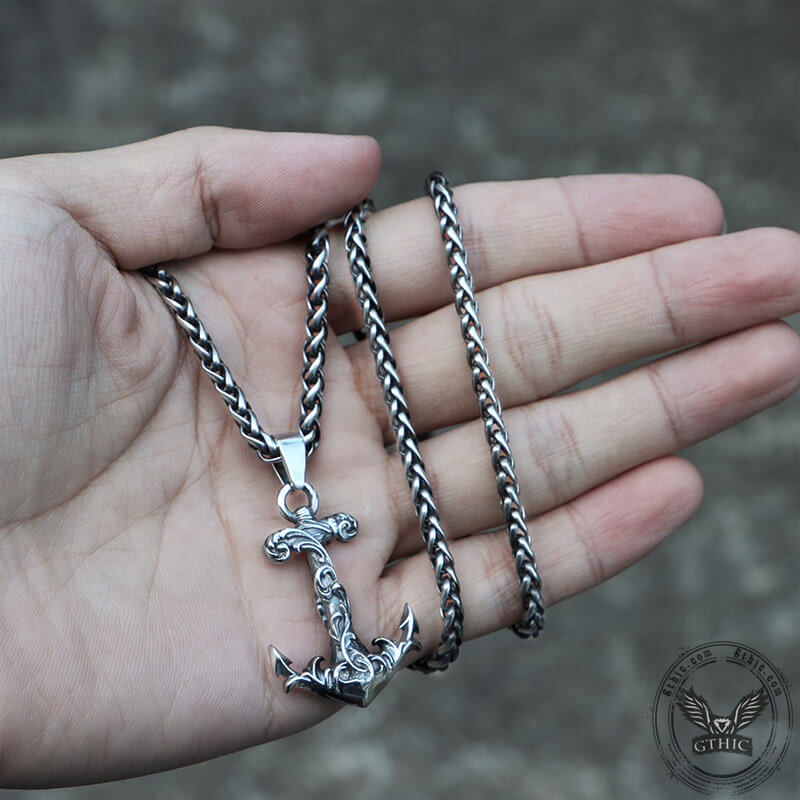 Wave Anchor Stainless Steel Marine Pendant | Gthic.com