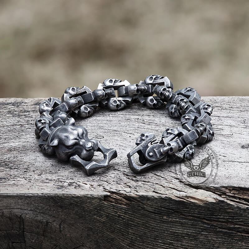 Vintage Leopard Head Stainless Steel Skull Bracelet | Gthic.com