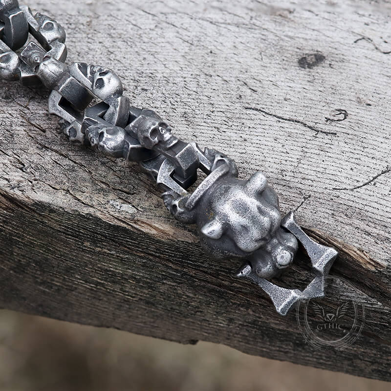 Bracciale teschio vintage in acciaio inossidabile con testa di leopardo