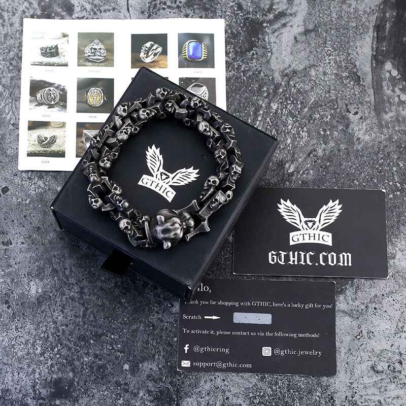 Bracelet tête de mort en acier inoxydable tête de léopard vintage