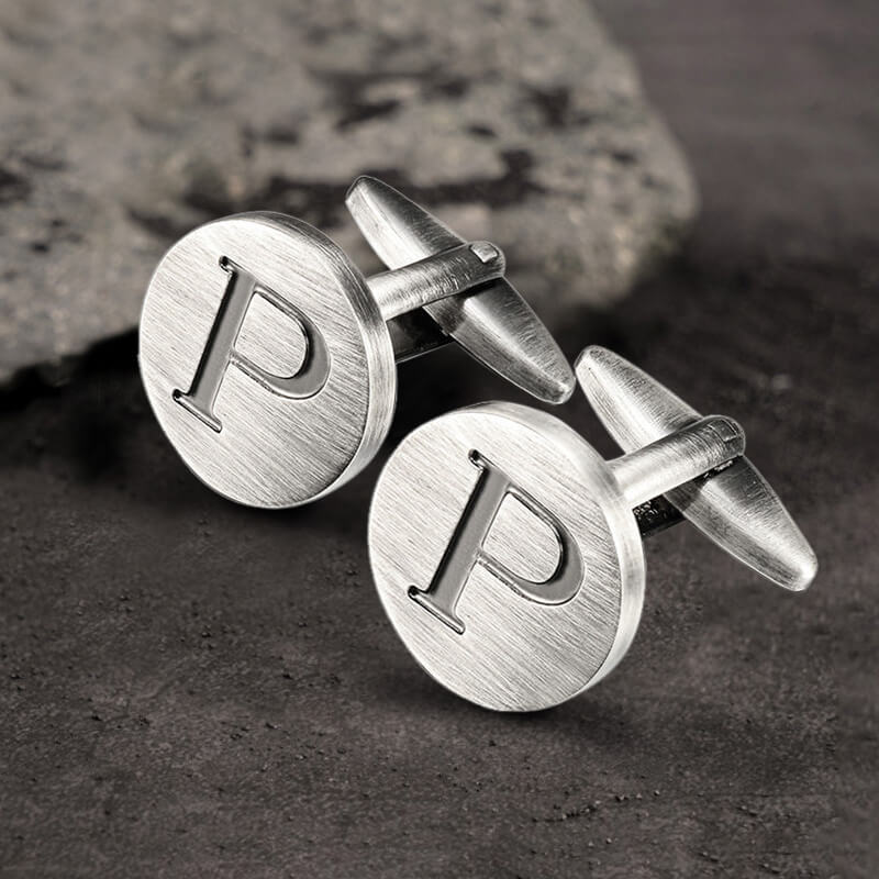 Vintage Letter Copper Round Cufflinks