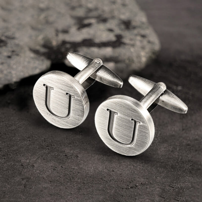 Vintage Letter Copper Round Cufflinks