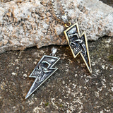 Vintage Lightning Bolt Skull Stainless Steel Pendant | Gthic.com