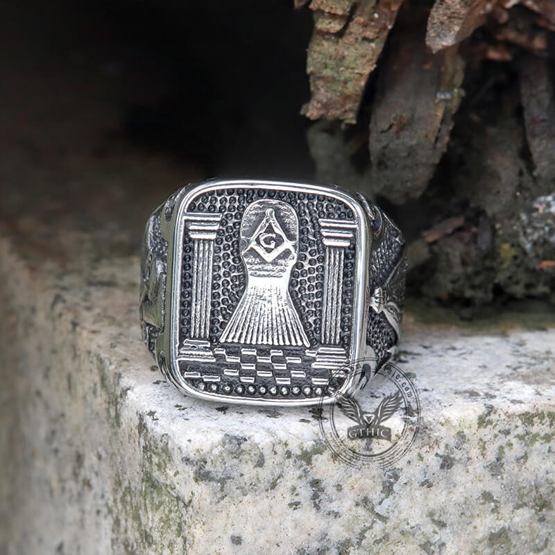 Vintage Masonic Stainless Steel Men's Ring | Gthic.com