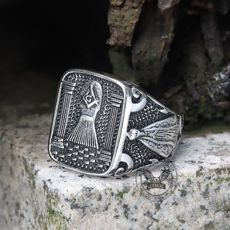 Vintage Masonic Stainless Steel Men's Ring | Gthic.com