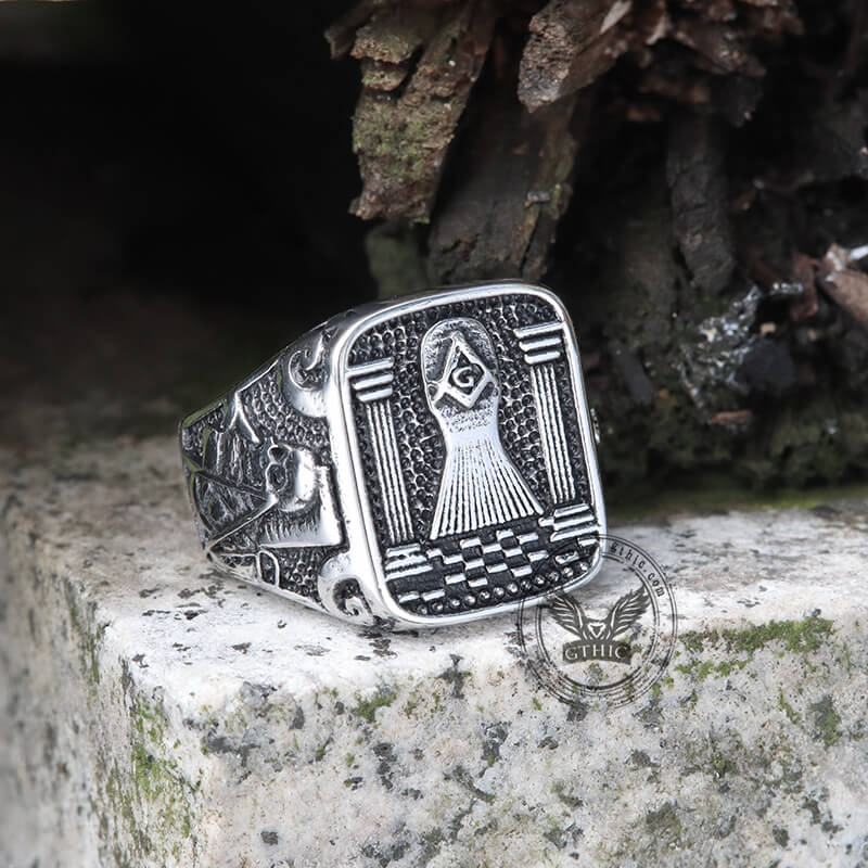 Vintage Masonic Stainless Steel Men's Ring | Gthic.com