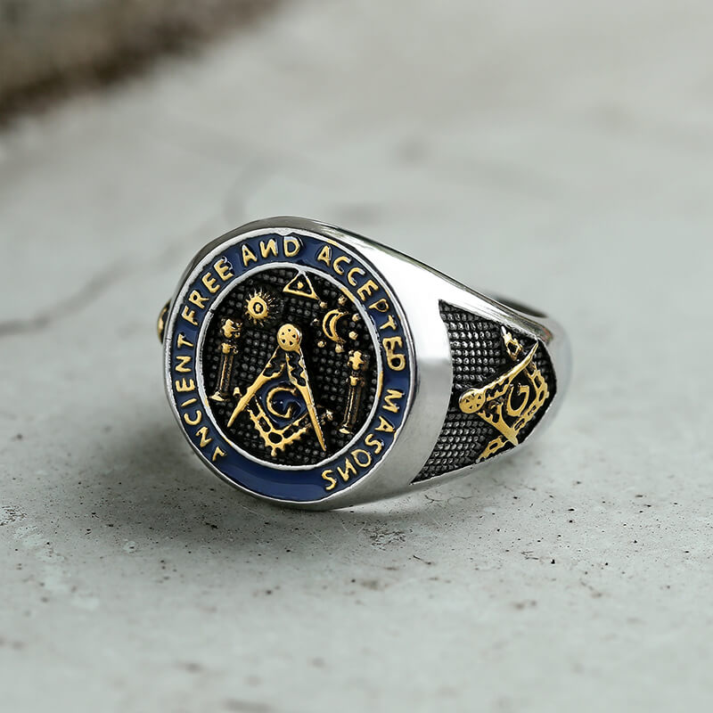 Vintage Masonic Symbol Stainless Steel Ring | Gthic.com