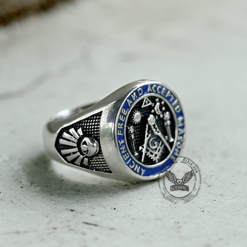 Vintage Masonic Symbol Stainless Steel Ring | Gthic.com