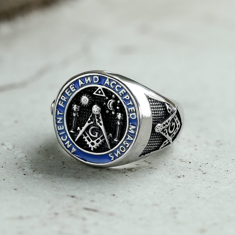 Vintage Masonic Symbol Stainless Steel Ring | Gthic.com