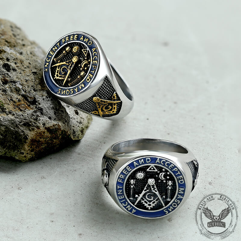 Vintage Masonic Symbol Stainless Steel Ring | Gthic.com
