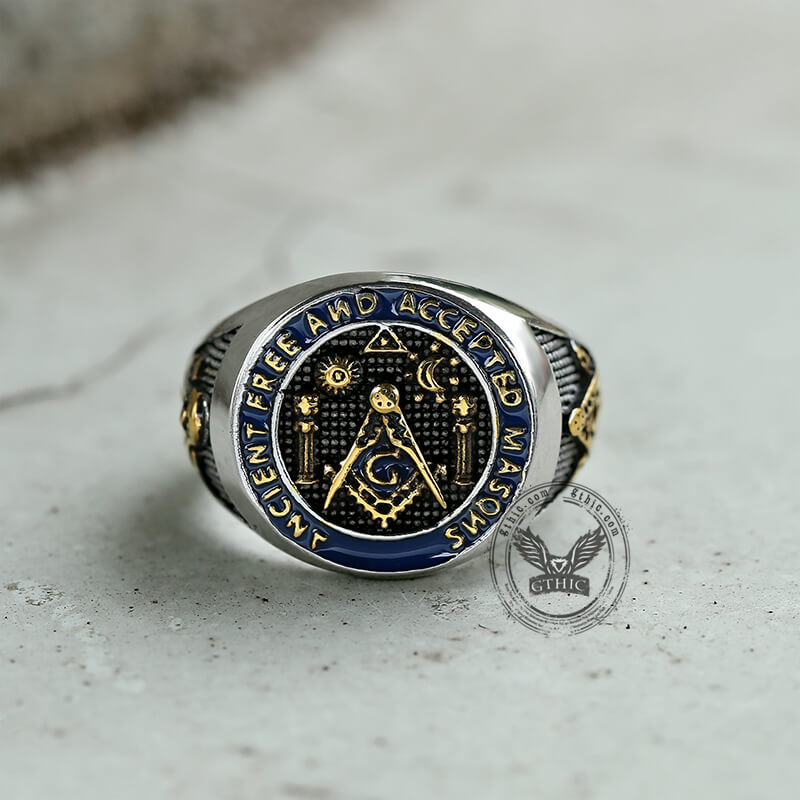 Vintage Masonic Symbol Stainless Steel Ring