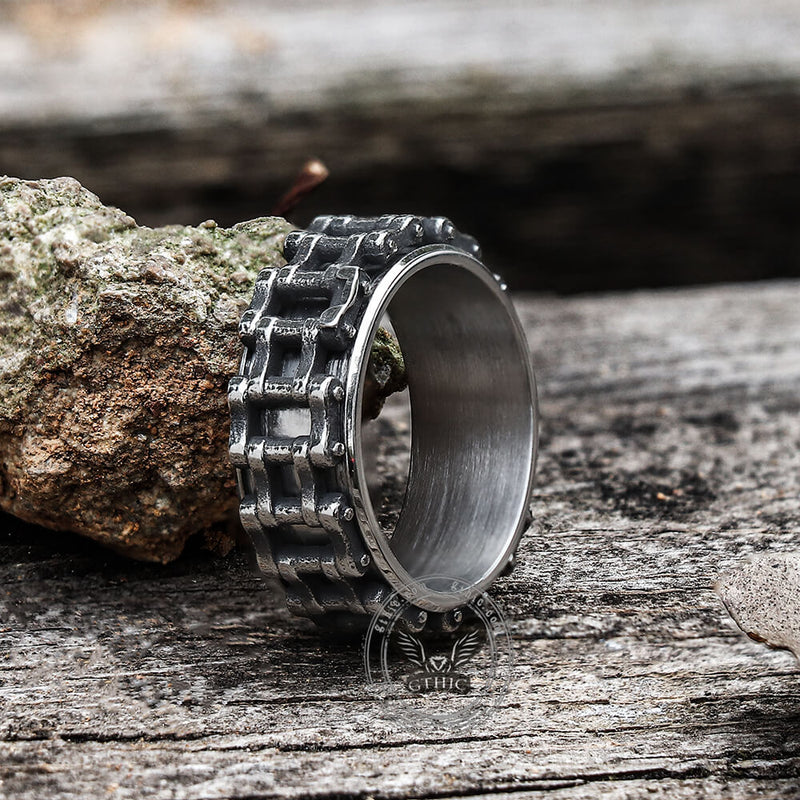 Vintage Motorcycle Chain Stainless Steel Rotatable Ring 04 | Gthic.com