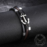 Vintage Multilayer Leather Anchor Stainless Steel Bracelet | Gthic.com