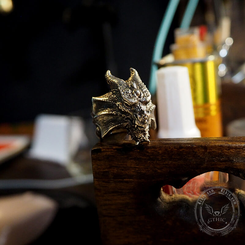 Vintage Norse Dragon Sterling Silver Men's Biker Ring 03 | Gthic.com