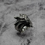 Vintage Norse Dragon Sterling Silver Men's Biker Ring 01 | Gthic.com
