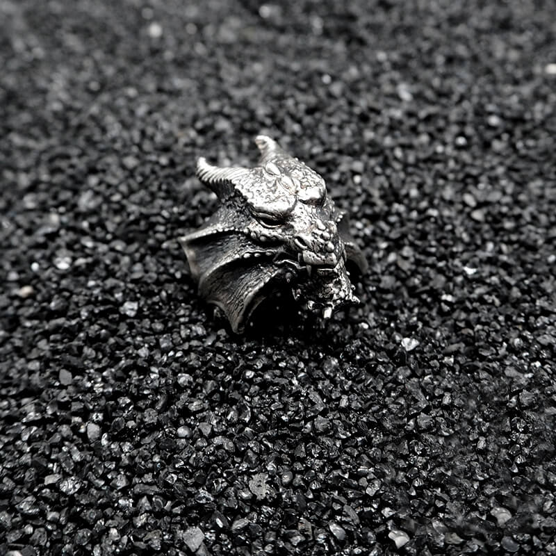 Vintage Norse Dragon Sterling Silver Men's Biker Ring 01 | Gthic.com