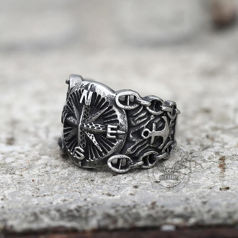 Vintage Northern Pirate Compass Stainless Steel Marine Ring 02 | Gthic.com