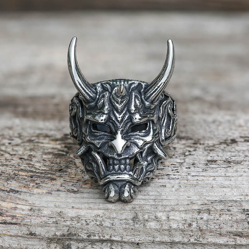 Vintage Oni Mask Stainless Steel Ring | Gthic.com
