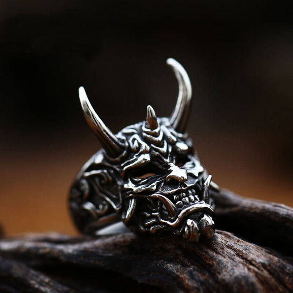Vintage Oni Mask Stainless Steel Ring | Gthic.com