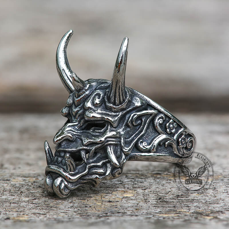 Vintage Oni Mask Stainless Steel Ring