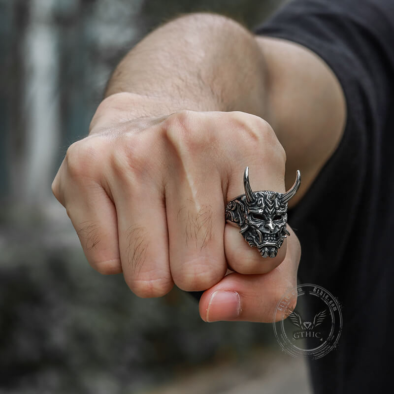 Vintage Oni Mask Sterling Silver Ring | Gthic.com