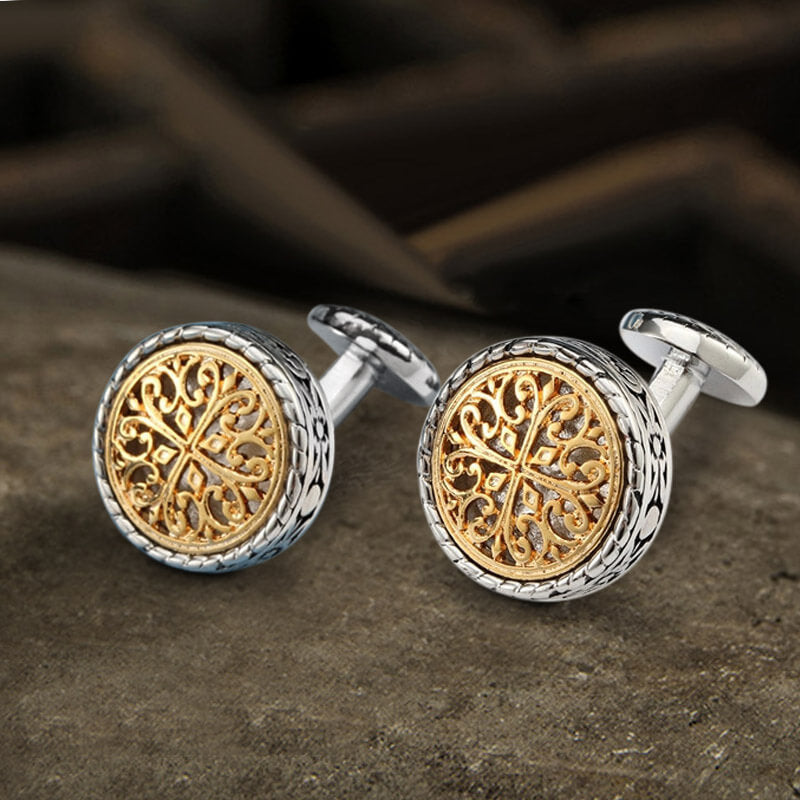 Vintage Pattern Brass Fixed Backing Cufflinks 01 | Gthic.com