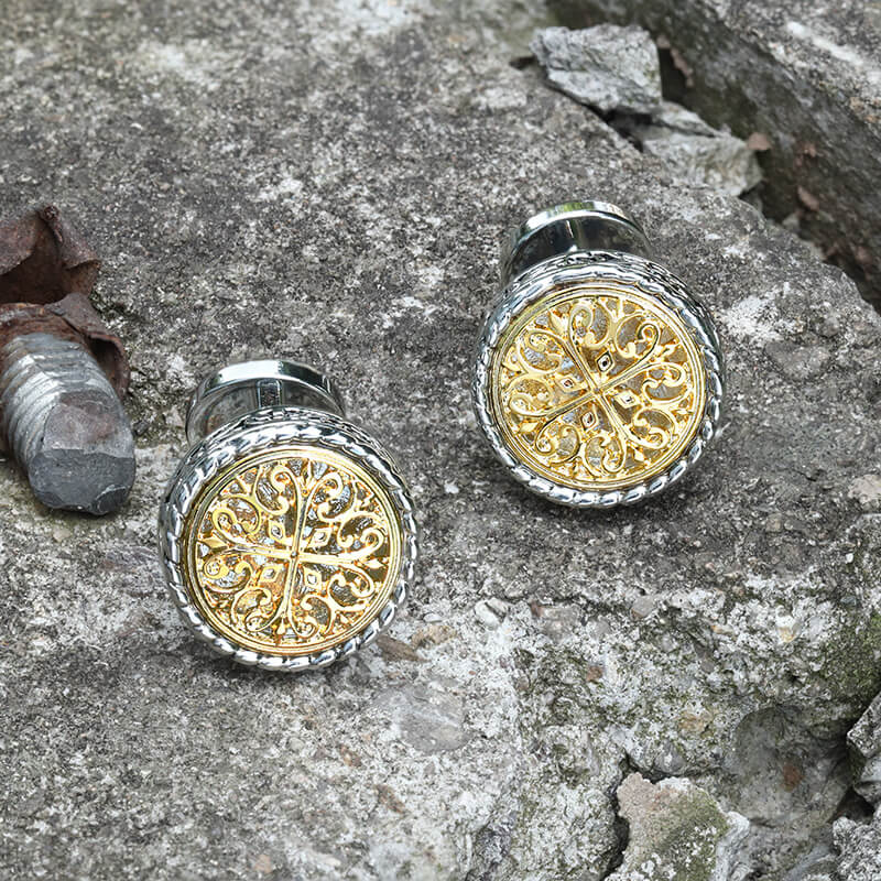 Vintage Pattern Brass Fixed Backing Cufflinks