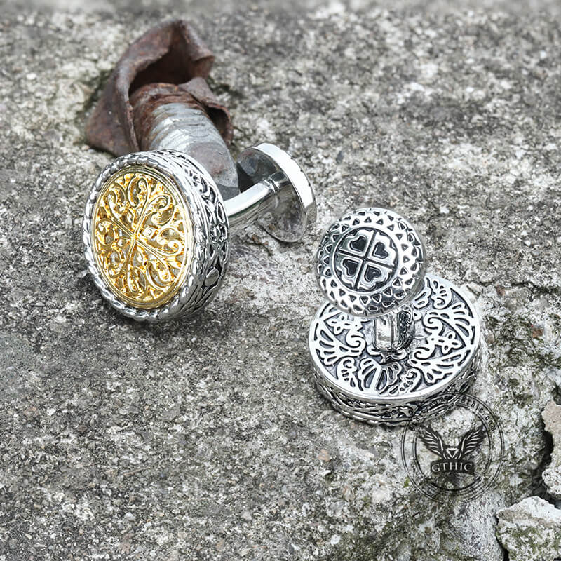 Vintage Pattern Brass Fixed Backing Cufflinks 04 | Gthic.com