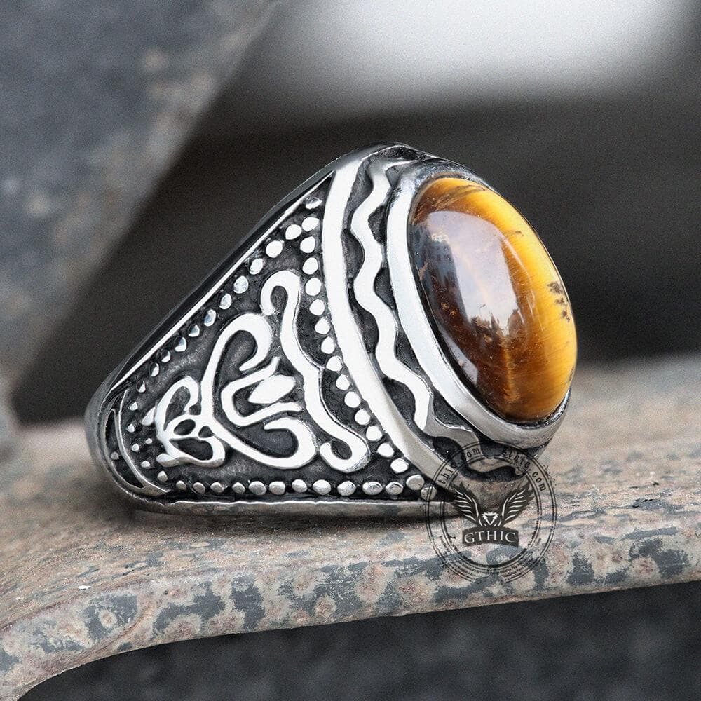 Vintage Pattern Gemstone Stainless Steel Ring