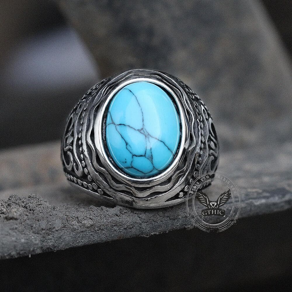 Vintage Pattern Gemstone Stainless Steel Ring