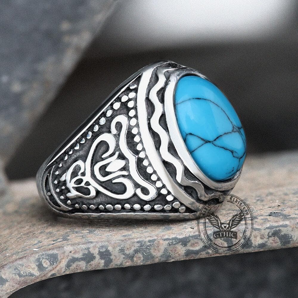 Vintage Pattern Gemstone Stainless Steel Ring