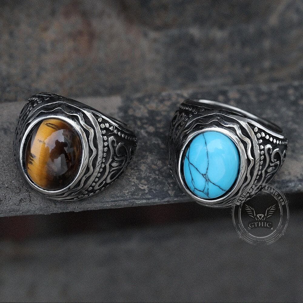 Vintage Pattern Gemstone Stainless Steel Ring