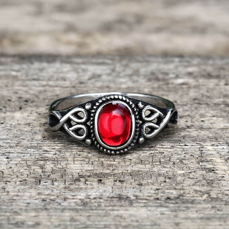 Vintage Pattern Stainless Steel Gemstone Ring