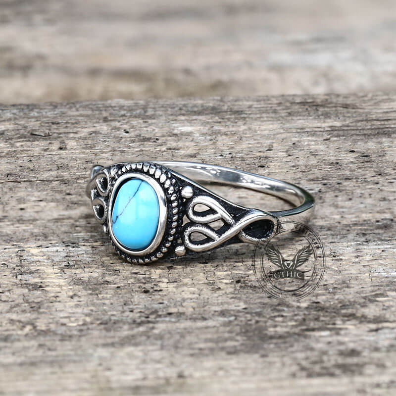 Vintage Pattern Stainless Steel Gemstone Ring