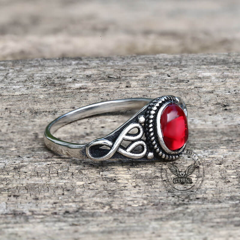 Vintage Pattern Stainless Steel Gemstone Ring