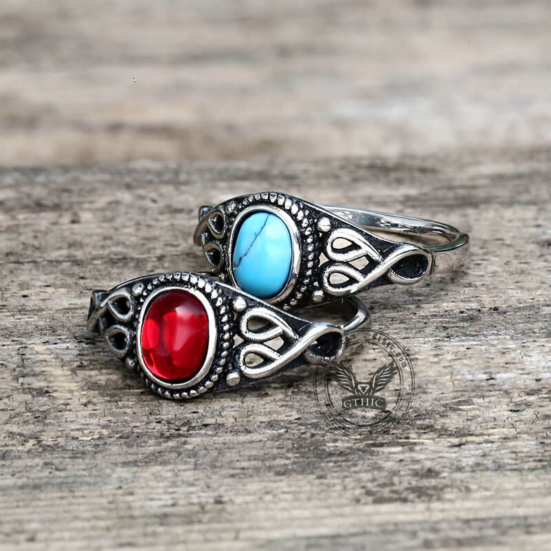 Vintage Pattern Stainless Steel Gemstone Ring