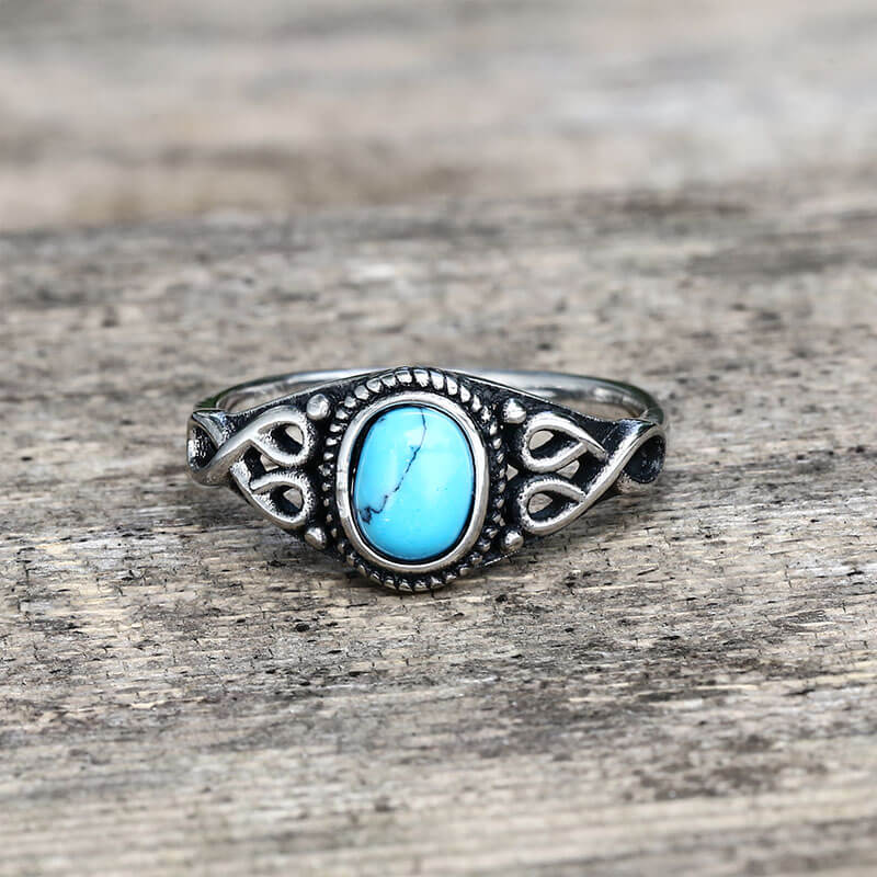 Vintage Pattern Stainless Steel Gemstone Ring