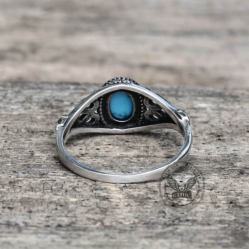 Vintage Pattern Stainless Steel Gemstone Ring